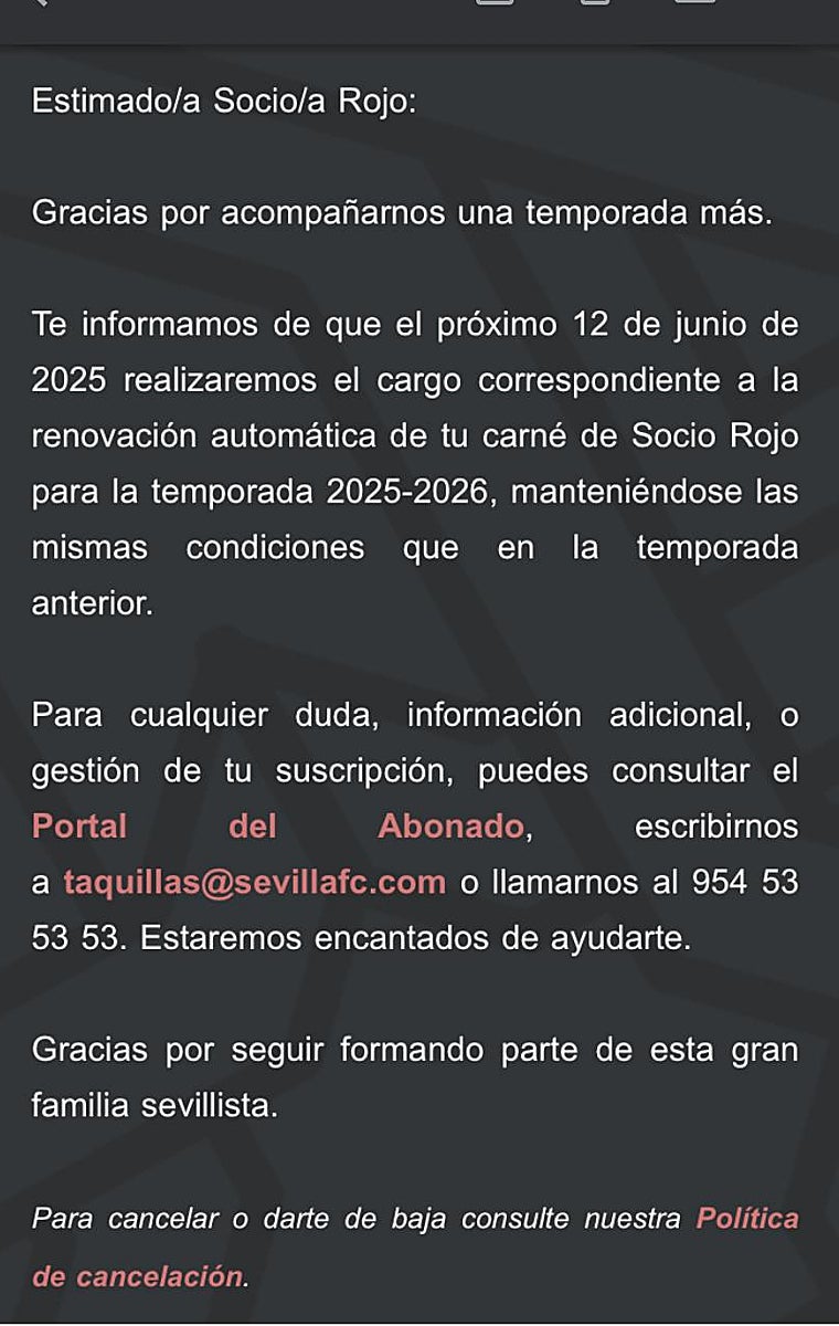 El correo electrónico recibido por los 'socios rojos'