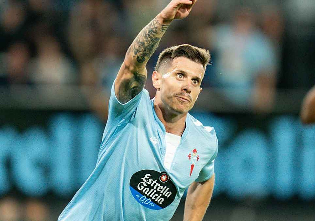 Alfon celebra un gol con el Celta