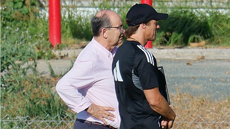 José Castro y Matías Almeyda, en el segundo entrenamiento de este lunes