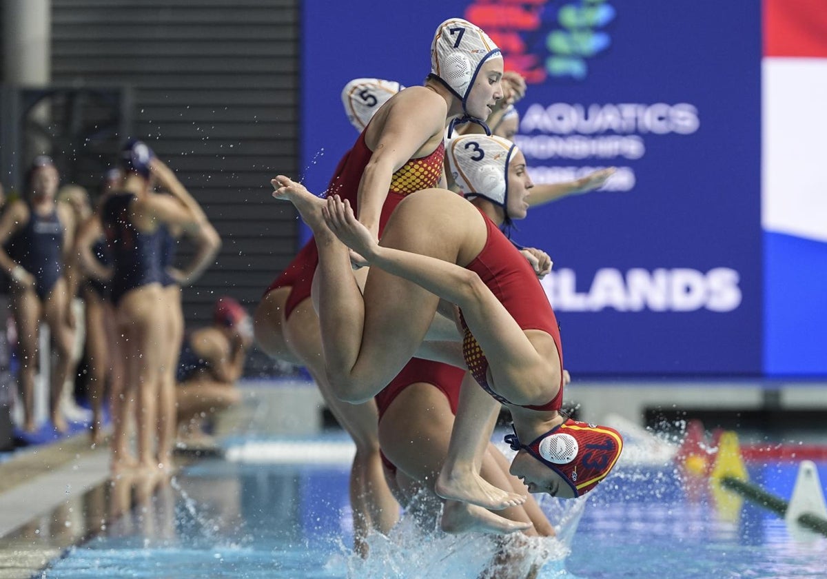 Las jugadoras de la selección española en el duelo ante Países Bajos