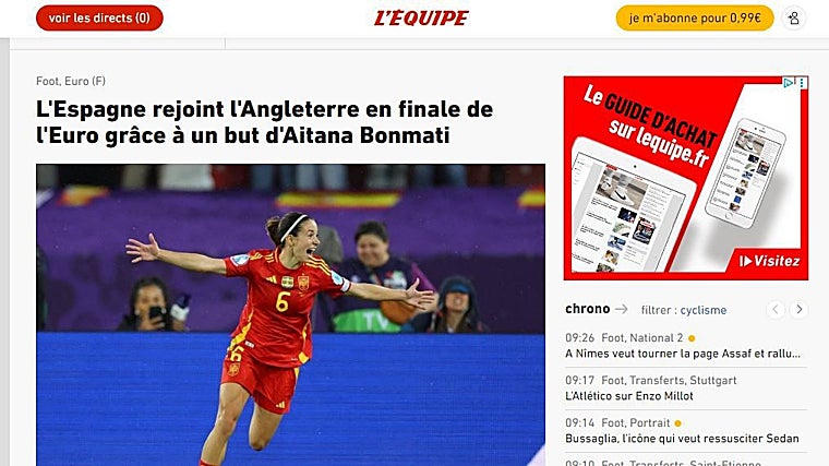 El diario galo destacó el papel de Aitana en la victoria española