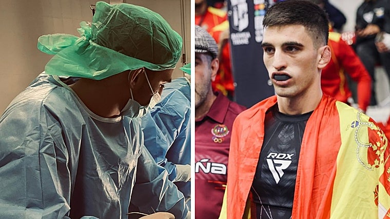 Alejandro Manzorro, durante una cirugía y compitiendo con la selección española