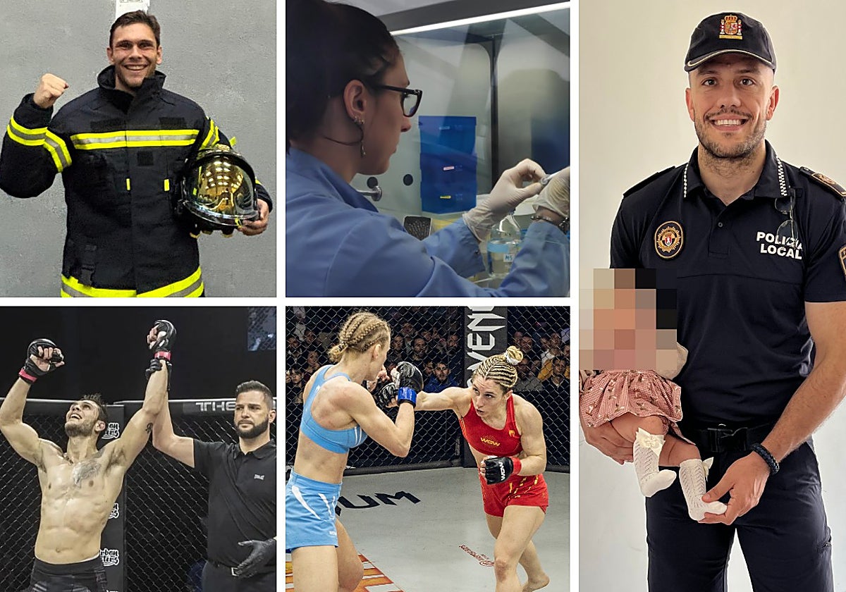 Alberto Lopesino (bombero), Isabel Calvo (biomédica) y Eduardo Riego (policía), luchadores de artes marciales mixtas