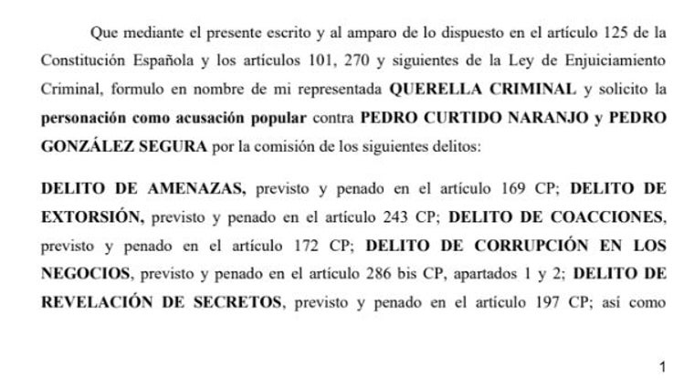 Parte de la querella presentada por la Asociación Transparencia y Democracia en el Deporte
