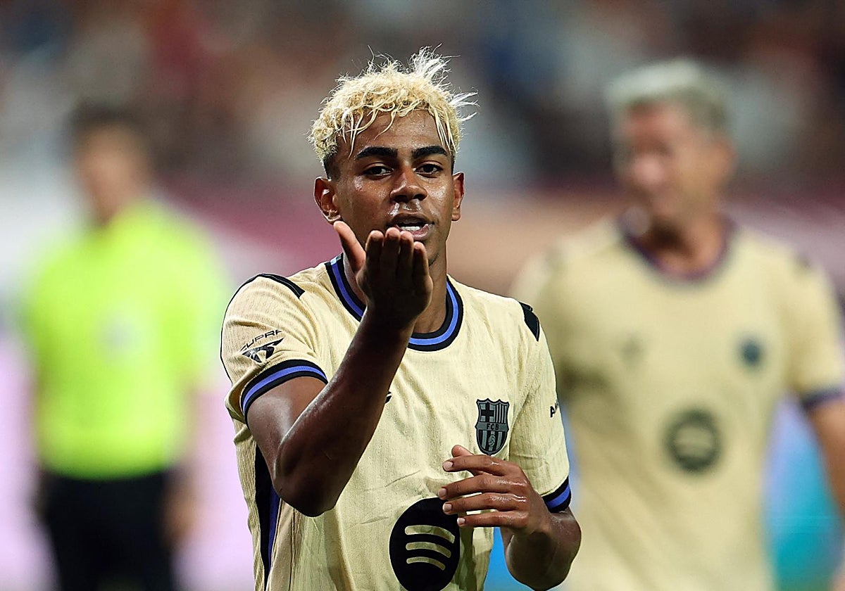 Lamine Yamal, durante un partido de pretemporada