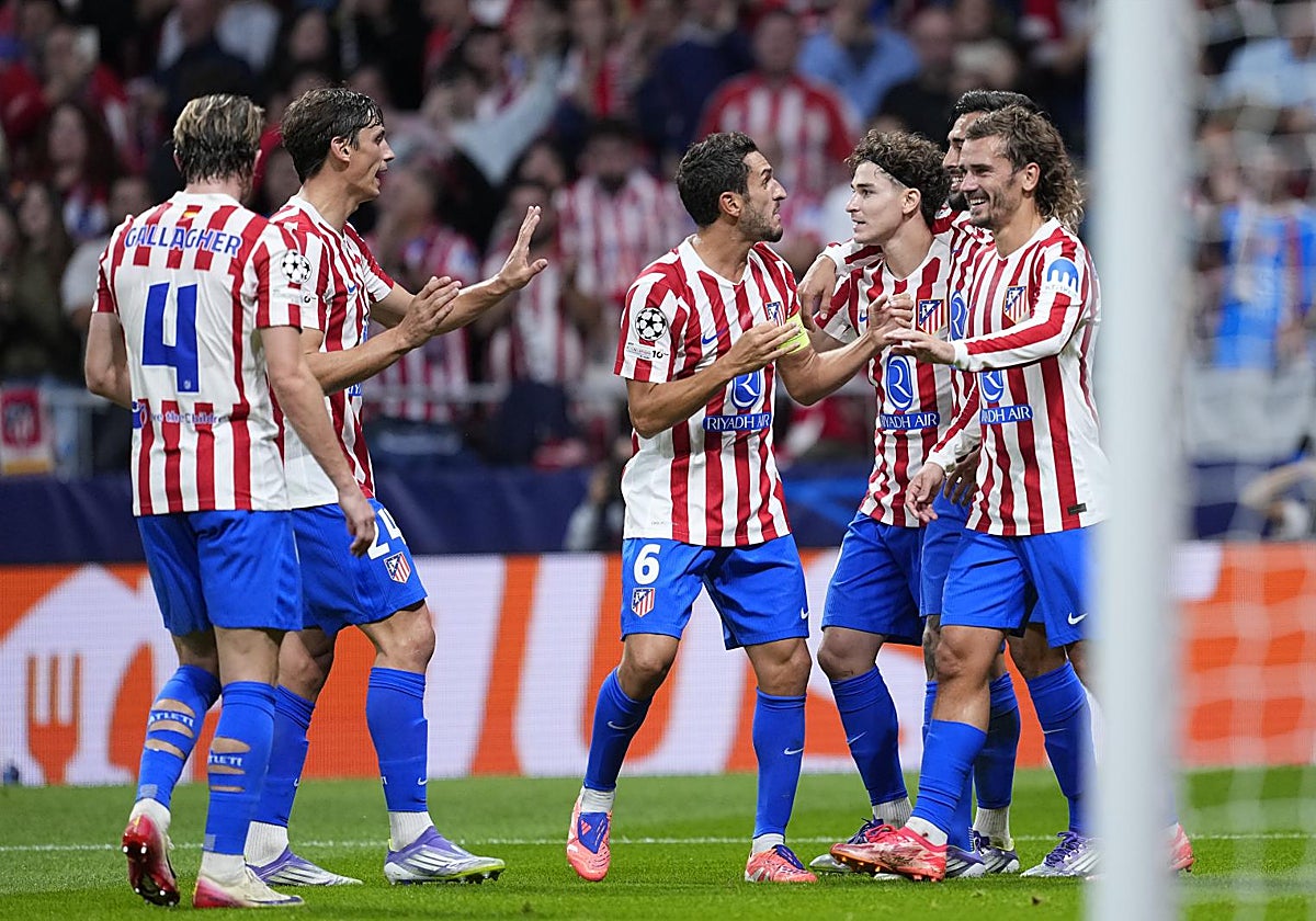 El Atlético celebra el quinto gol ante el Eintracht