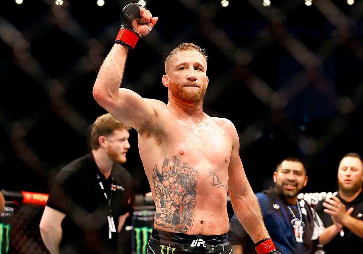 Justin Gaethje celebra una victoria