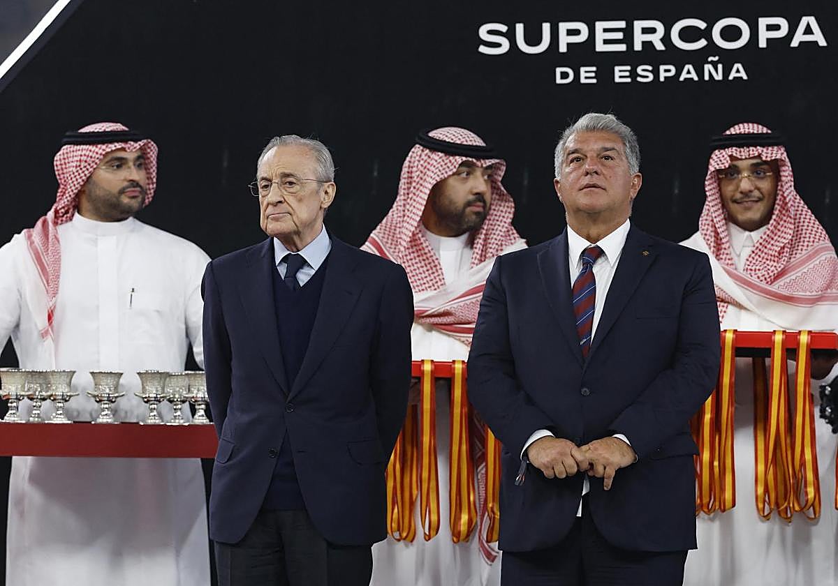Florentino Pérez y Joan Laporta, tras la final