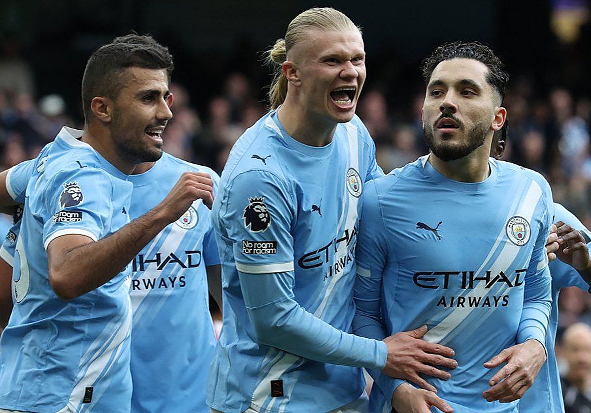 El City celebra uno de sus goles en el partido frente al Arsenal