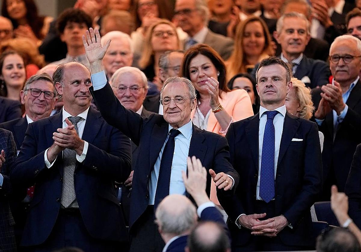 Florentino Pérez, durante el último partido de Liga en el Bernabéu