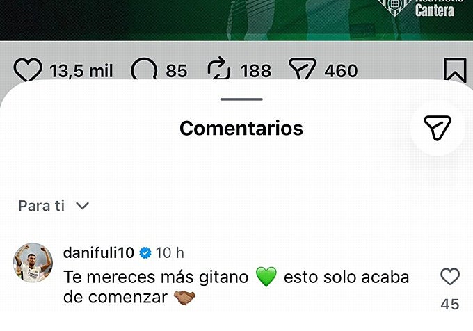 Comentario de Dani Ceballos tras la renovación de Morante con el Betis