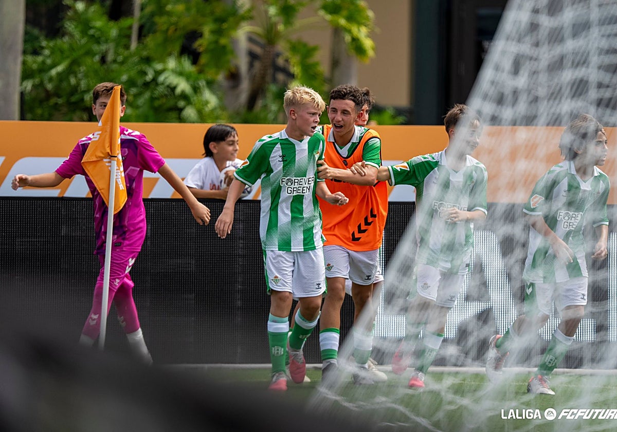 Los jugadores del Betis celebran uno de los goles de Jasper durante la final ante River Plate.