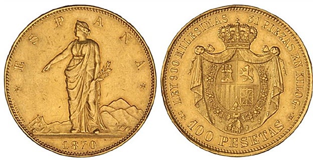 Primera moneda de 100 Pesetas acuñada en España, valorada en más de 100.000 euros