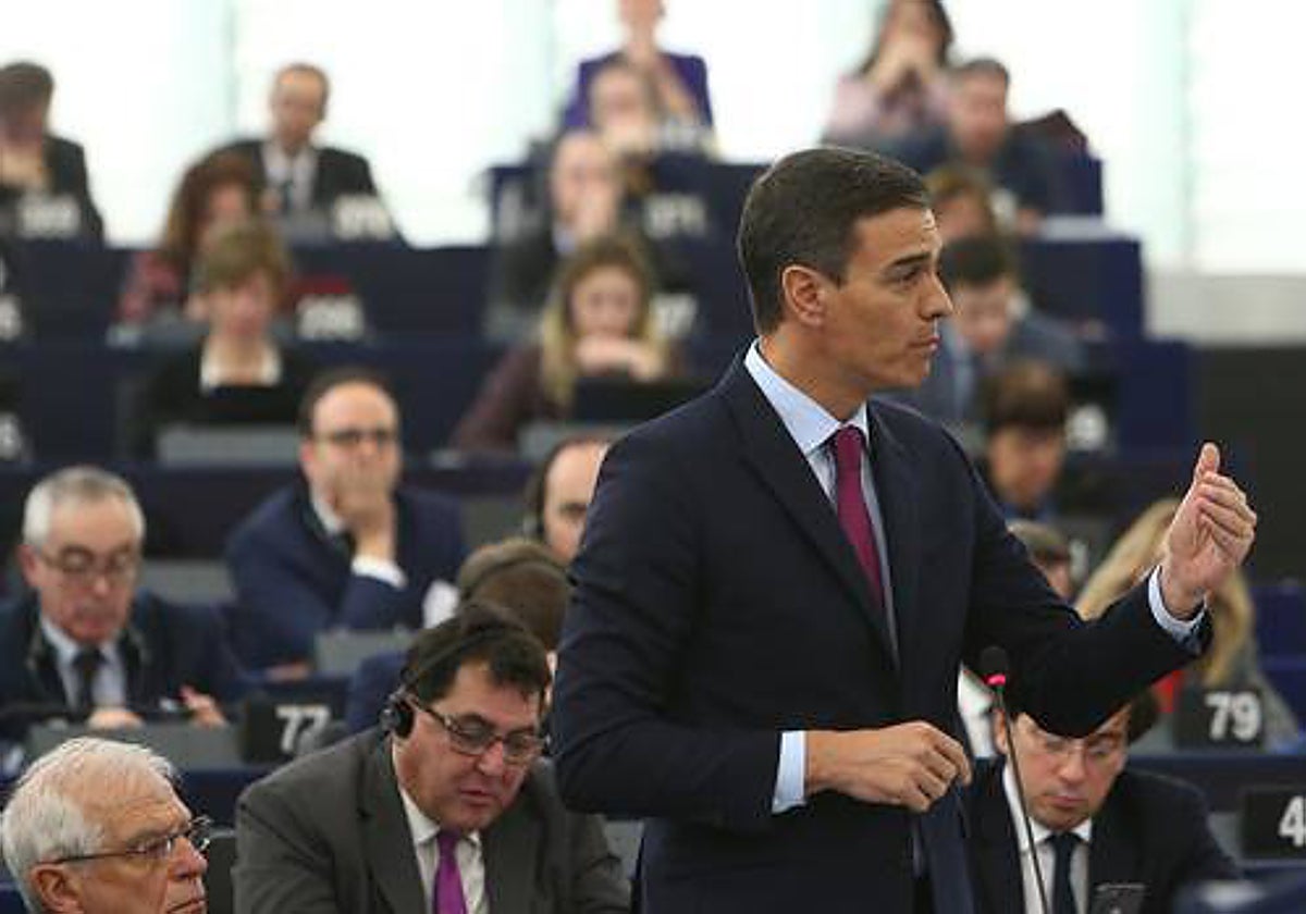 El presidente del Gobierno, Pedro Sánchez, en el Parlamento Europeo