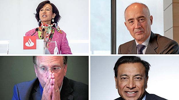 (Izq. a drch.) Ana Patricia Botín-Sanz, presidenta del Banco Santander; Rafael del Pino, presidente de Ferrovial; Larry Fink, CEO de BlackRock; y Lakshmi Mittal, propietario y fundador de ArcelorMittal