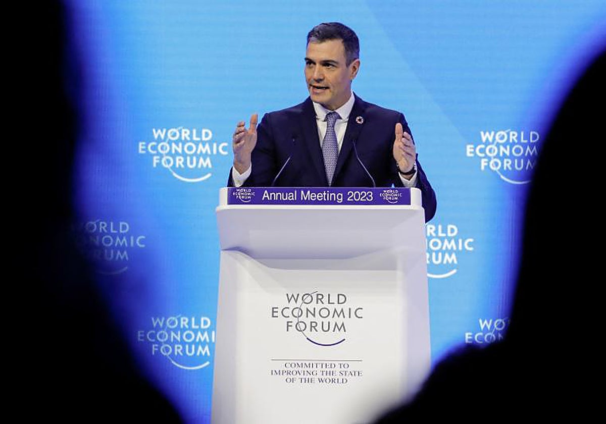 El presidente del Gobierno, Pedro Sánchez, durante su intervención en el Foro Económico de Davos