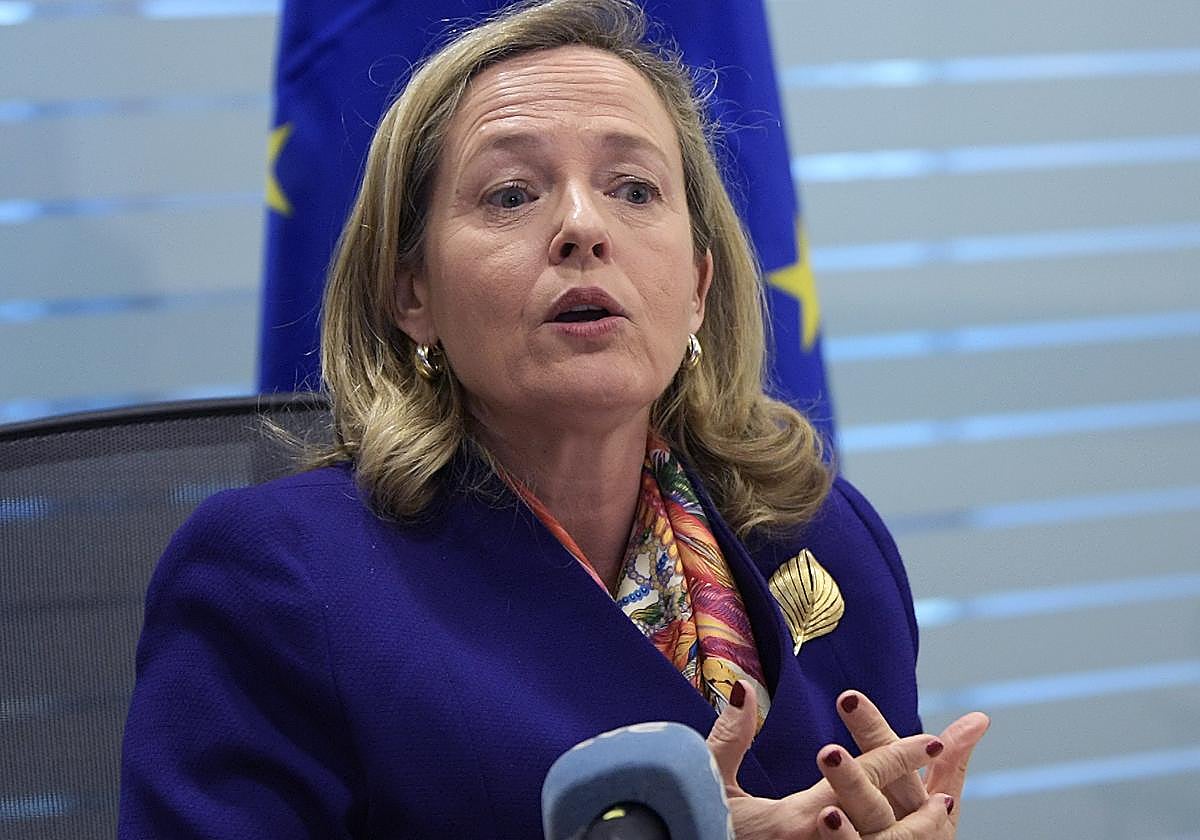 La vicepresidenta del Gobierno y ministra de Economía, Nadia Calviño, en el FMI el pasado martes