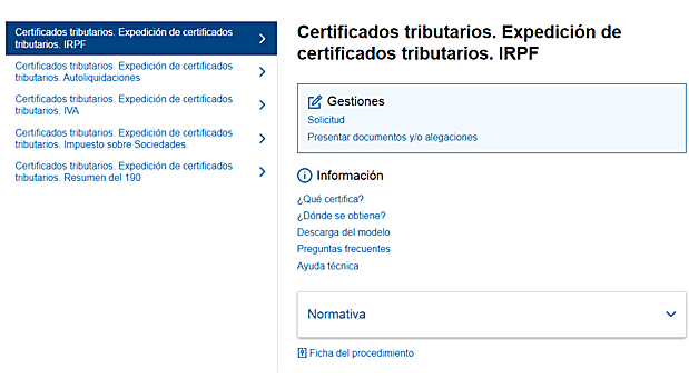 Página del SEPE en el proceso para obtener el certificado de IRPF