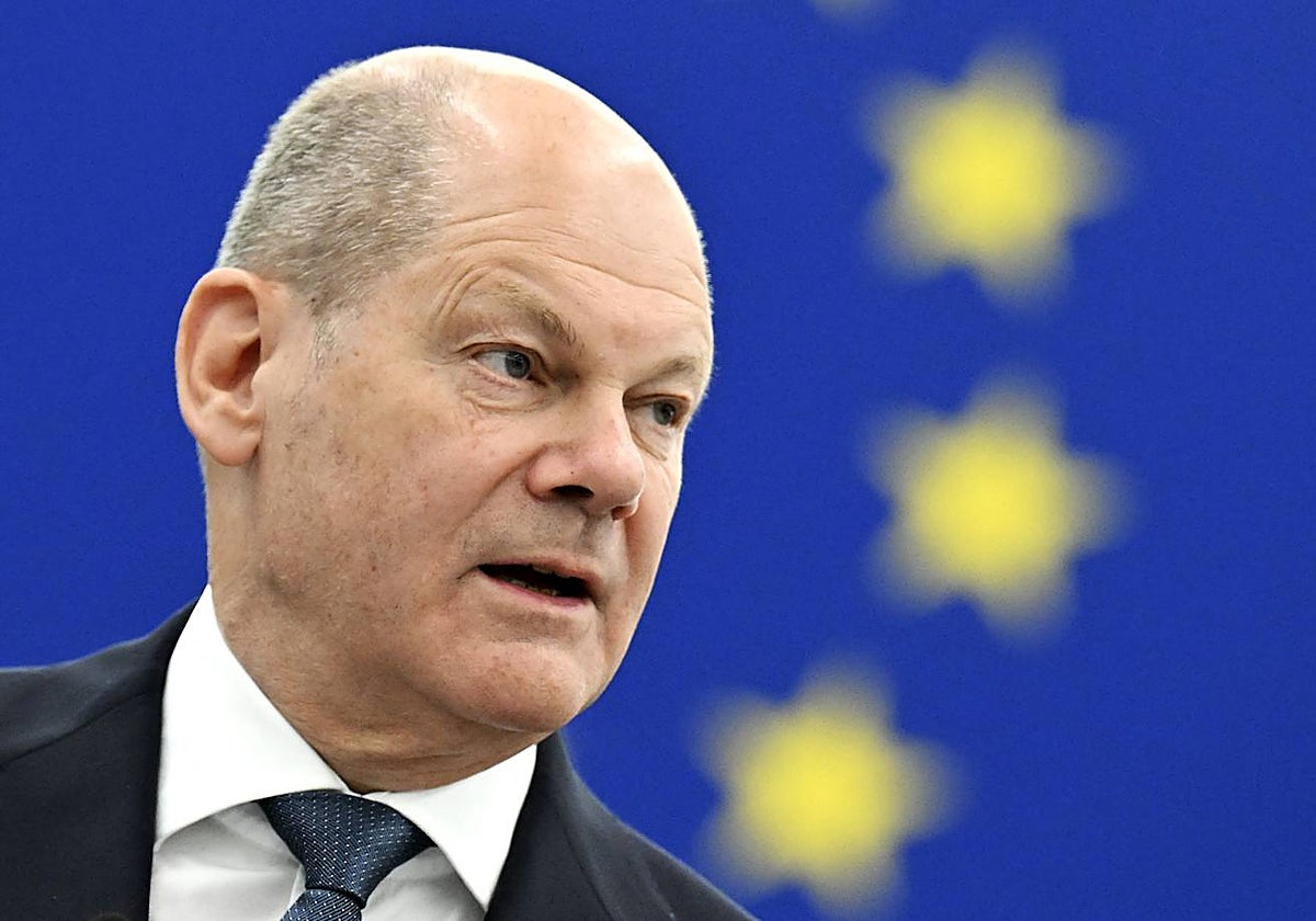 El canciller alemán Olaf Scholz en el Parlamento Europeo en Estrasburgo