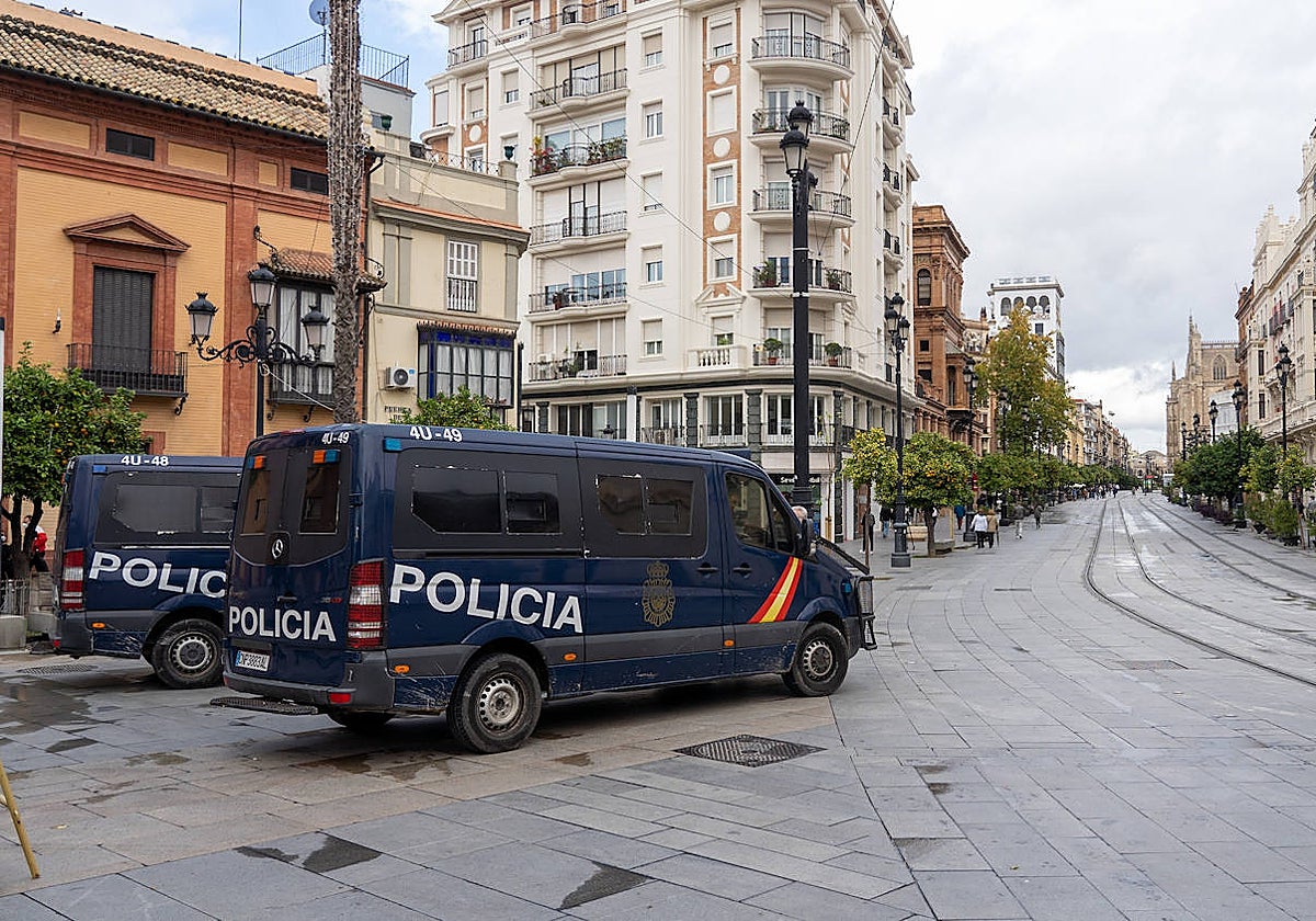 Dos furgones de la Policía Nacional en Sevilla