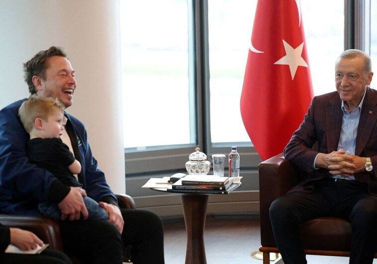 El presidente turco, Recep Tayyip Erdogan, y el CEO de Tesla y dueño de X, Elon Musk