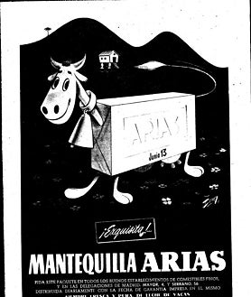 Imagen secundaria 2 - Arriba, camiones de reparto. Abajo, dos carteles de la campaña publicitaria de Arias, donde explicaban: «Pida siempre esta marca es la única que lleva la fecha en que ha sido fabricada»