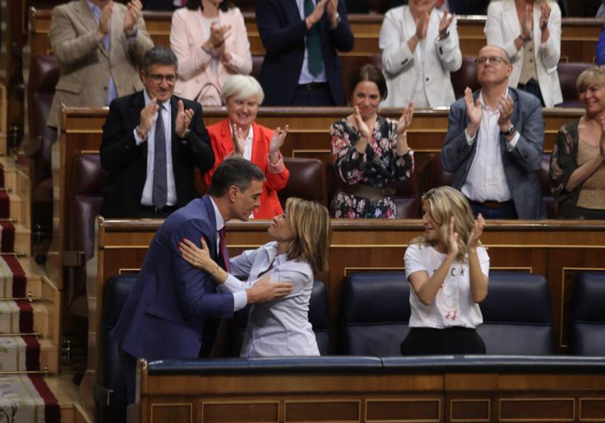 El presidente y Raquel Sánchez, hace unos meses en el Congreso