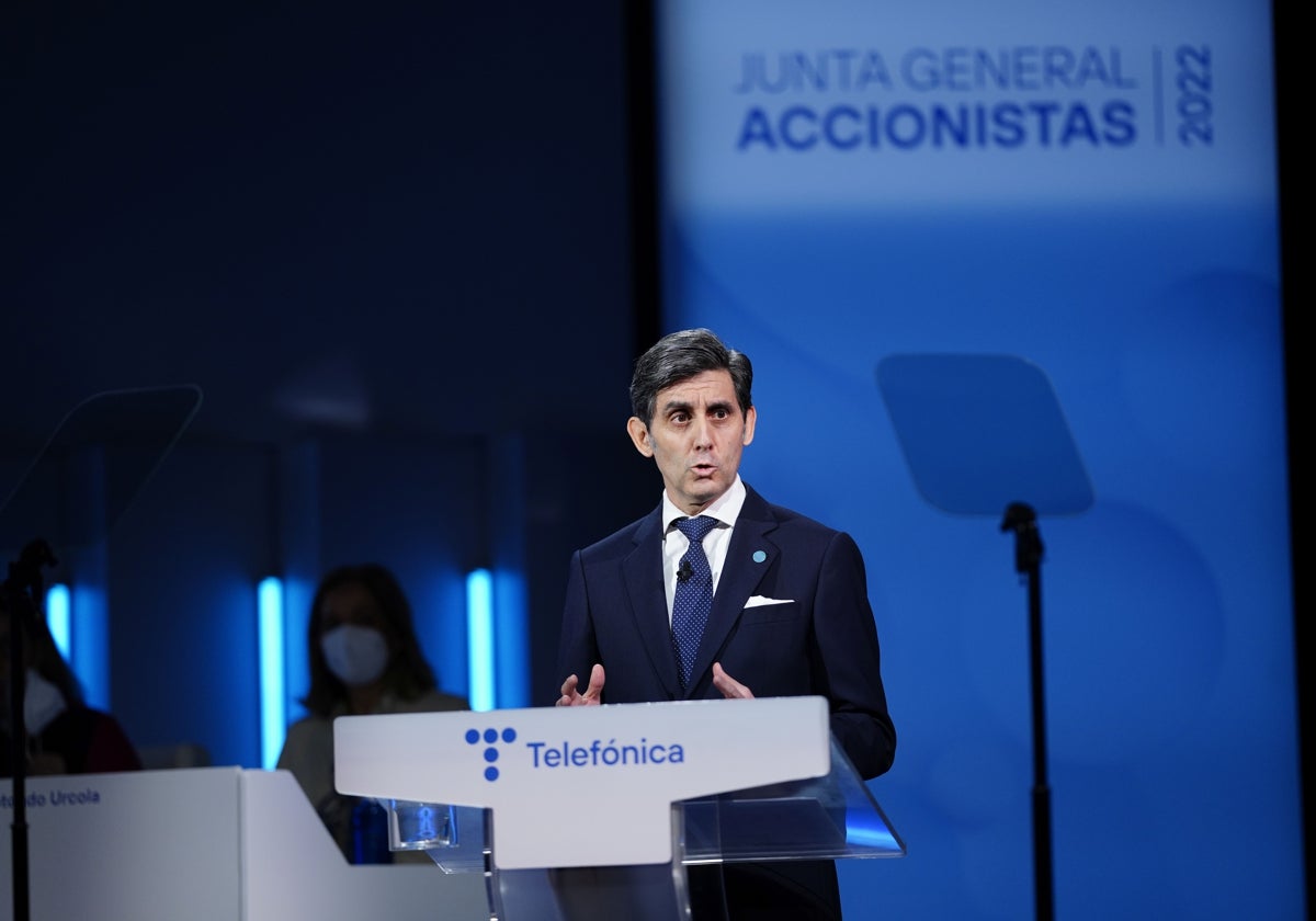 El presidente de Telefónica, José María Álvarez-Pallete, en la junta de accionistas de 2022