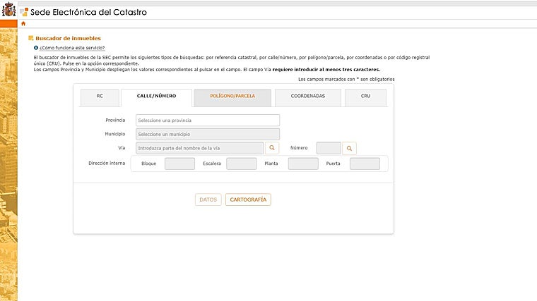 Captura de pantalla de la Sede Electrónica del Catastro