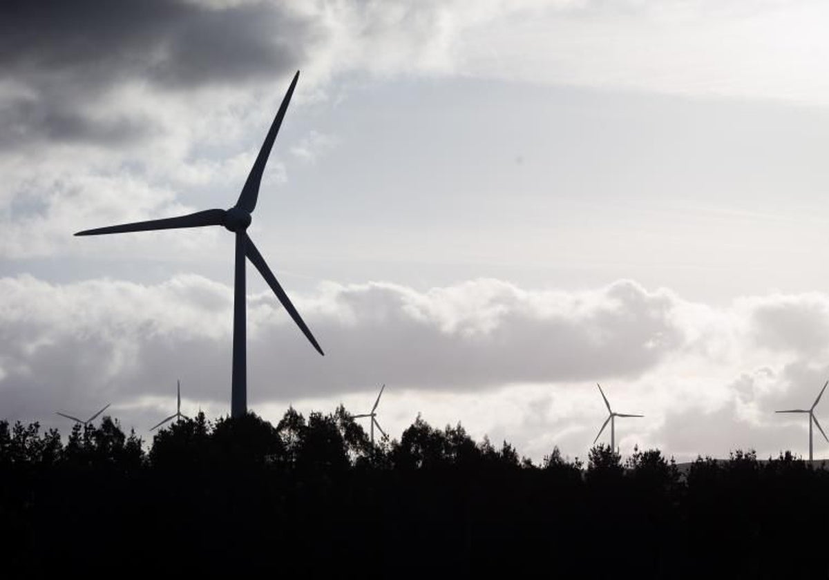 Varios aerogeneradores en el parque eólico de Vilachá, en Lugo (Galicia)