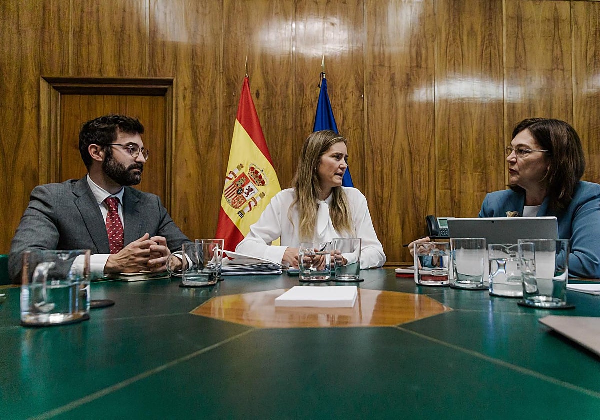 La ministra de Transición Ecológica, Sara Aagesen, junto a la presidenta de la CNMC, Cani Fernández,  y el secretario de Estado de Energía, este jueves.