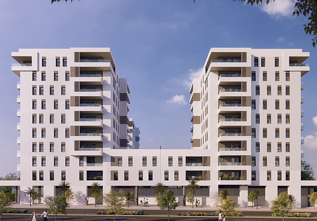 La fachada principal de las viviendas