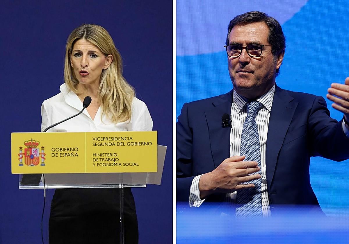 La vicepresidenta tercera y ministra de Trabajo, Yolanda Díaz, y el presidente de la CEOE, Antonio Garamendi