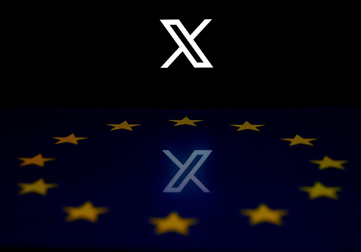 Ilustración que muestra el logo de X y las estrellas de Unión Europea.