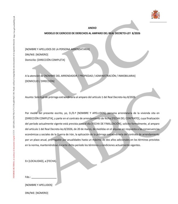 El modelo enviado a las empresas