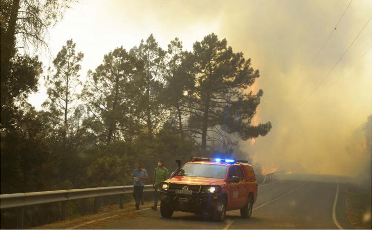 Efectivos combaten las llamas en el incendio que afecta a Valdeorras (Orense)