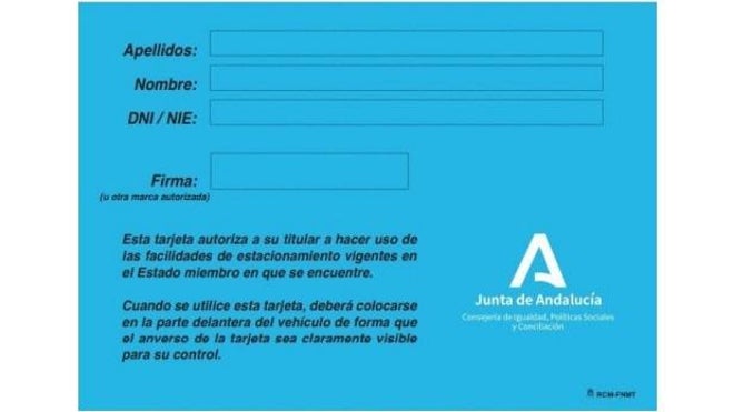 Reverso de la nueva tarjeta de aparcamiento