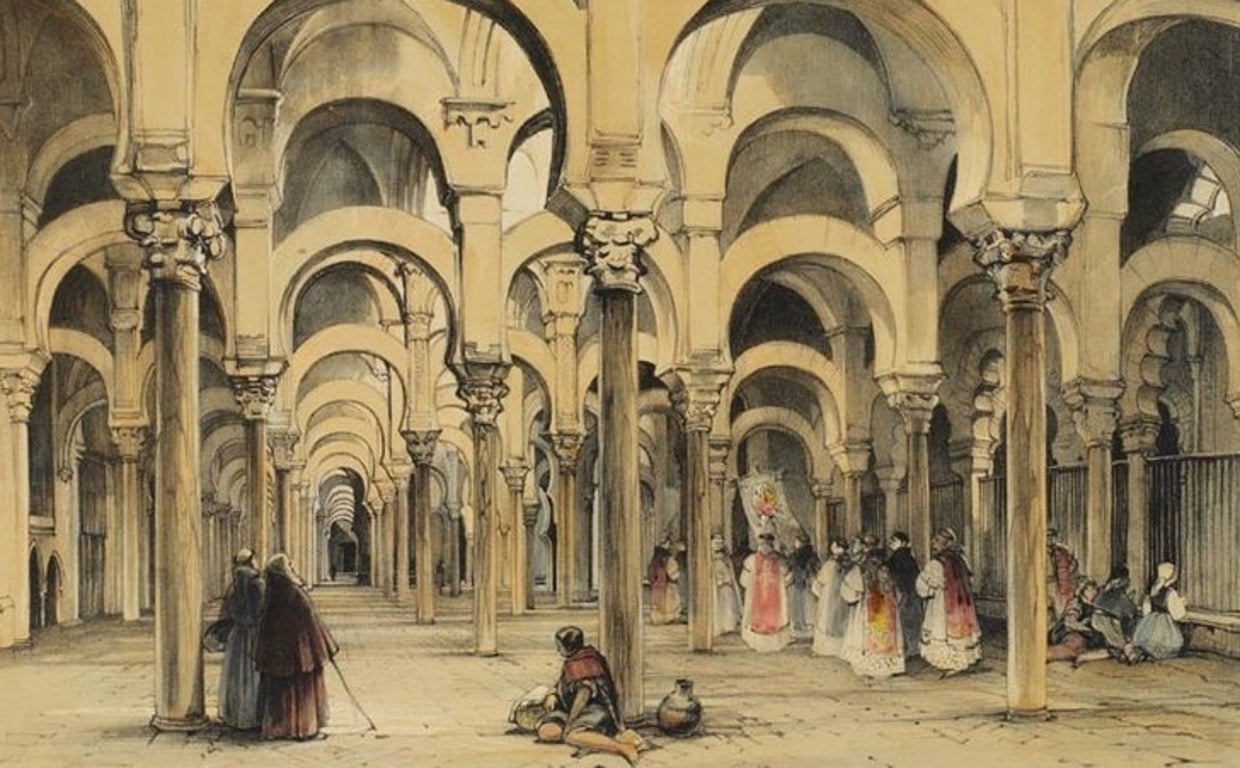 Dibuto interior de Frederick Lewis de la Mezquita aún monócroma