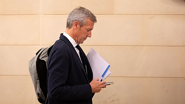 El presidente de la Xunta, Alfonso Rueda, este jueves antes del Consello de Goberno