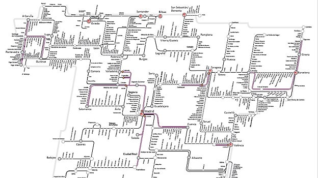 Mapa de las líneas bonificadas por Renfe