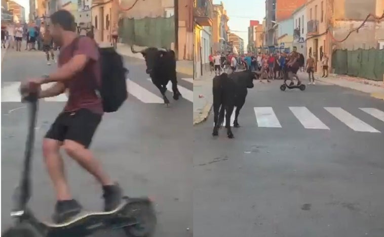 Multado y volteado tras intentar recortar a una vaca con un patinete eléctrico en las fiestas de su pueblo