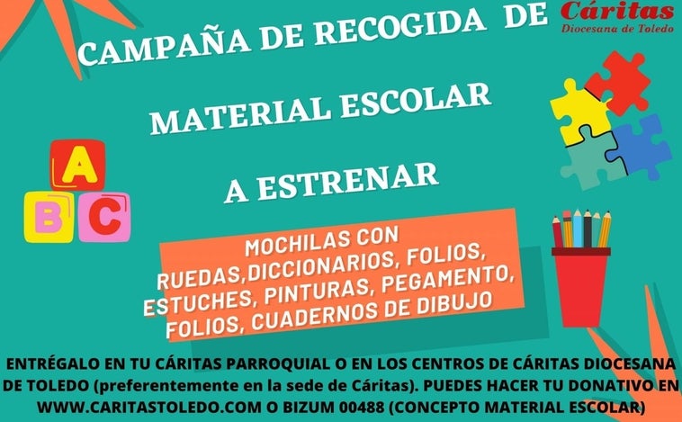 Arranca la campaña de recogida de material escolar y de donativos por Bizum de Cáritas