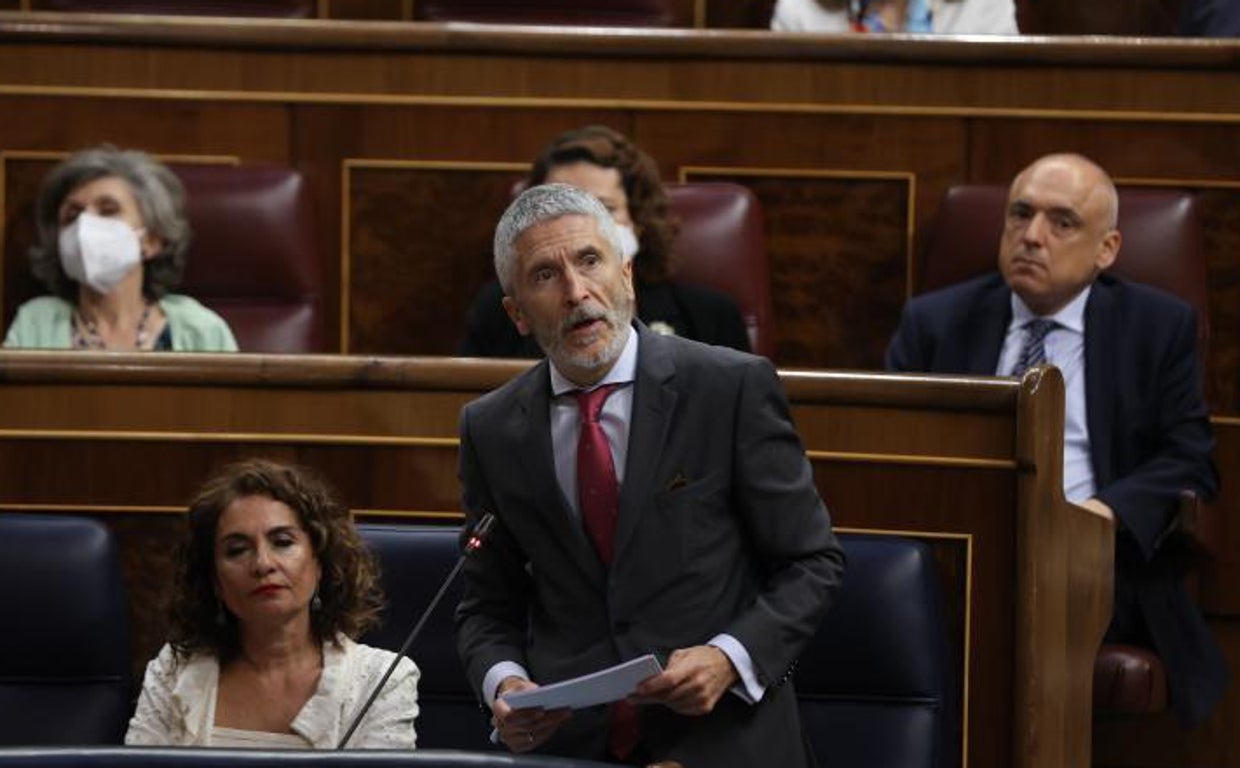 El ministro del Interior, Fernando Grande-Marlaska, durante una sesión de control en el Congreso