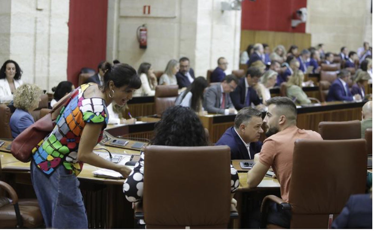 Los tres diputados de Podemos en el Parlamento andaluz junto a Teresa Rodríguez