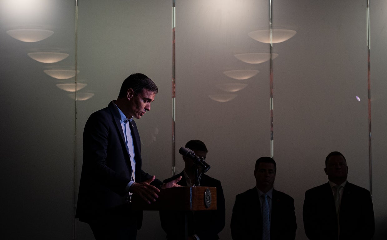 El presidente del Gobierno español, Pedro Sánchez, durante su discurso en homenaje a Salvador Allende