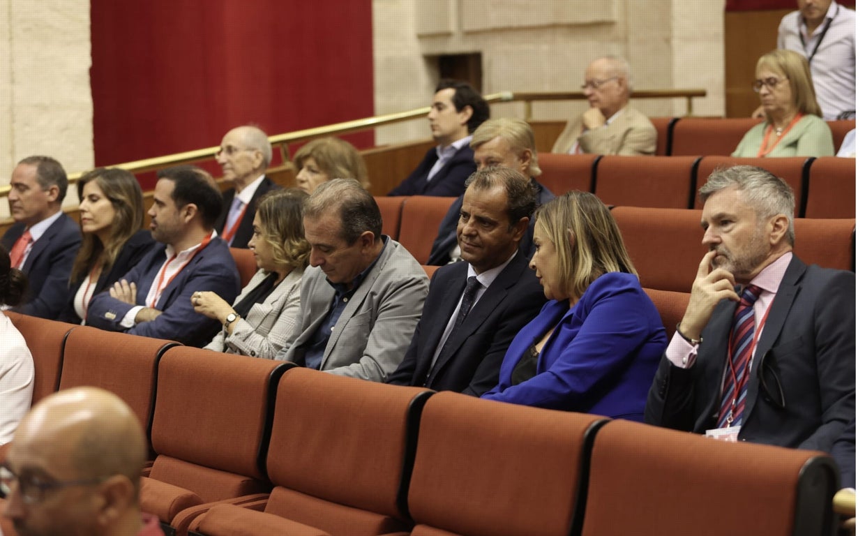 Juande Mellado, elegido director general de la RTVA, sentado junto a sus compañeros en la tribuna de invitados en el Parlamento este jueves