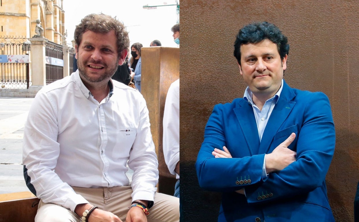 El presidente provincial del PP de León, Javier Santiago Vélez, y el alcalde de Villalquimbre, Manuel García