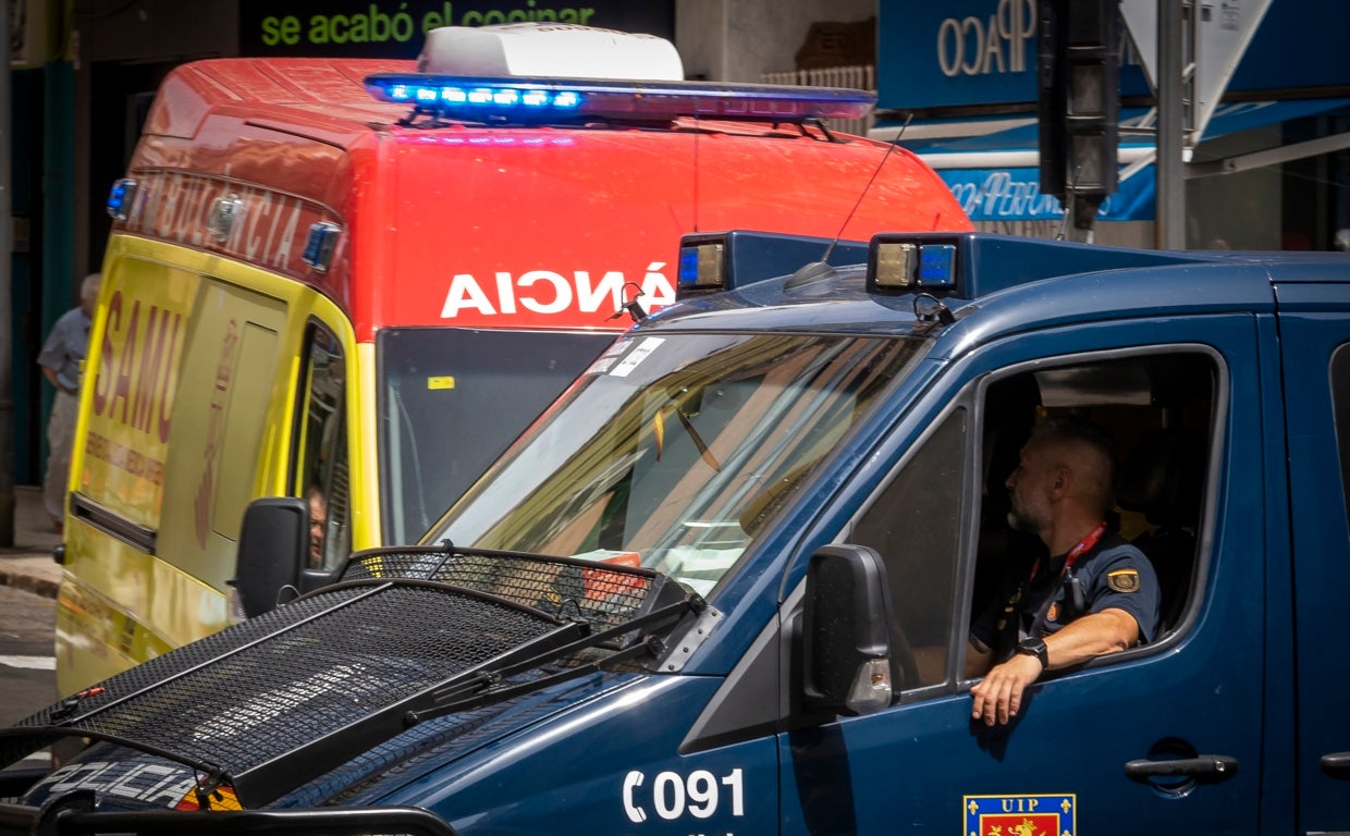 Imagen de archivo de un furgón de la Policía Nacional y una ambulancia del SAMU