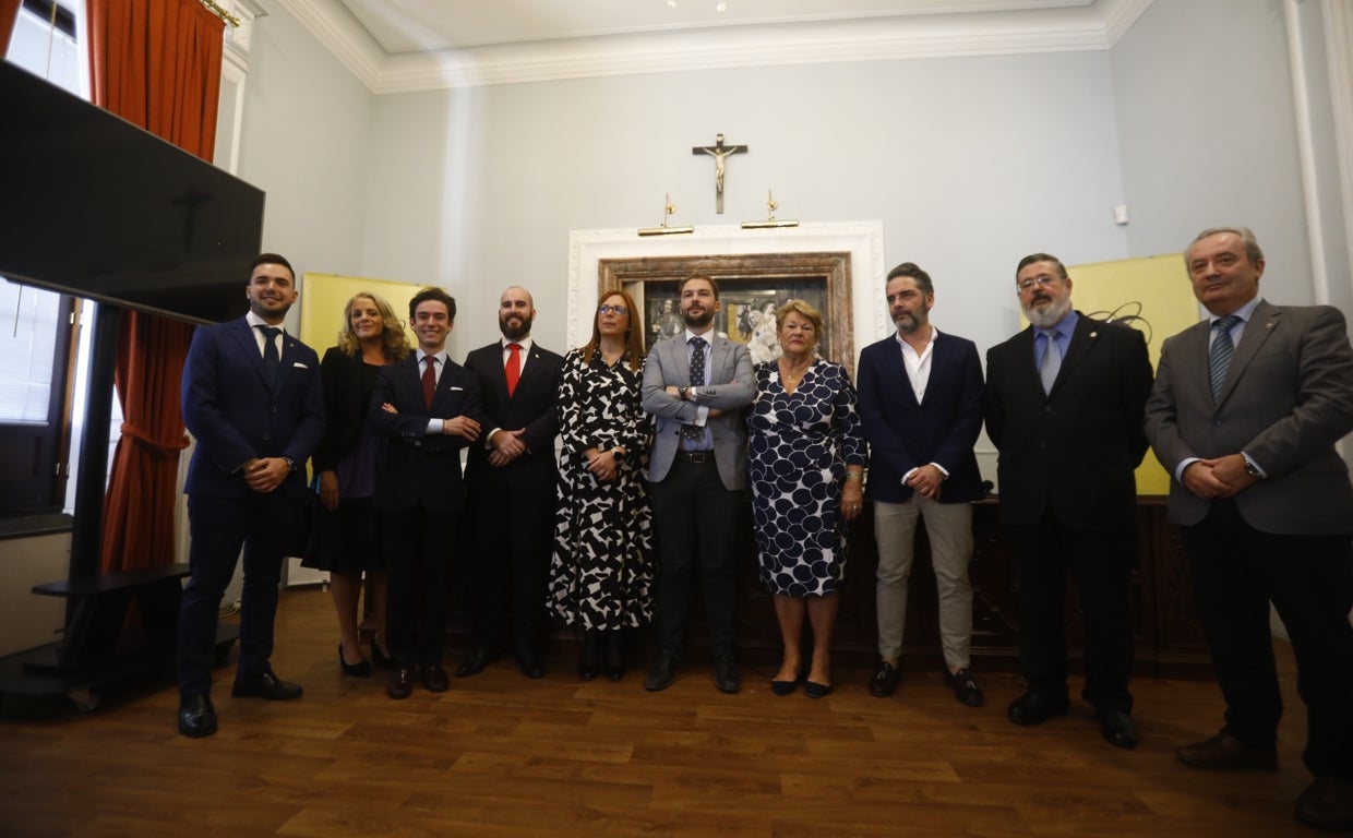 Los pregoneros y cartelistas, junto a Olga Caballero, este sábado en la Fundación Miguel Castillejo