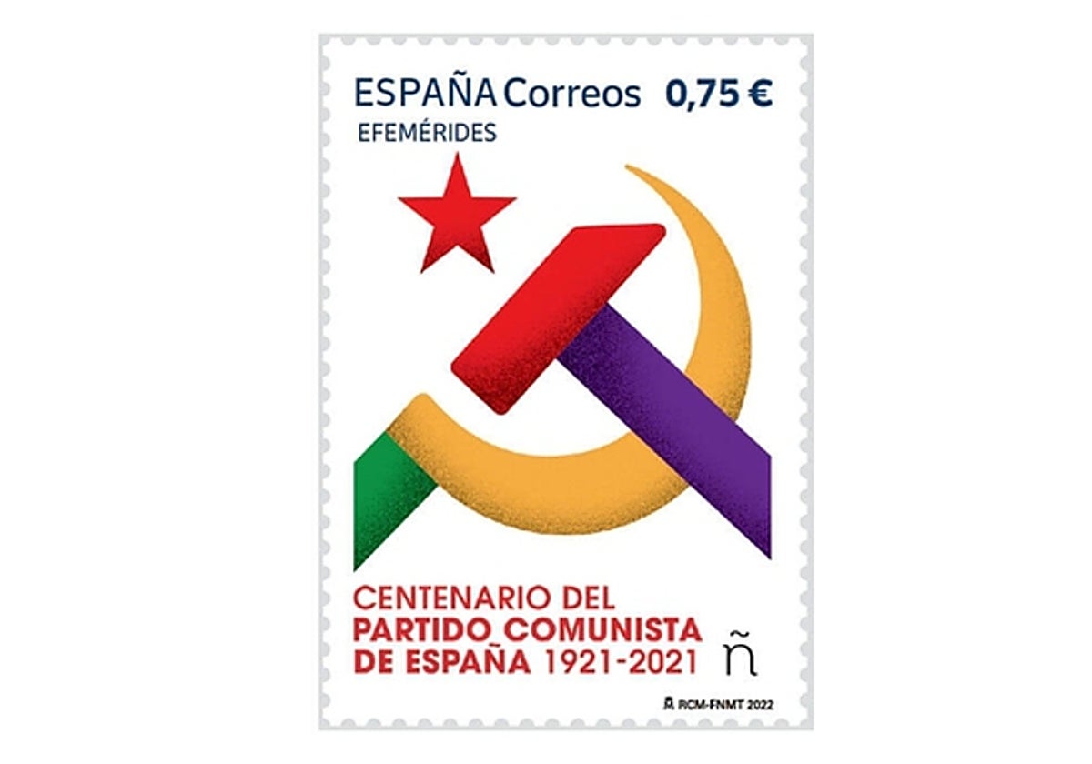 Imagen del sello de Correos conmemorativo del Centenario del Partido Comunista
